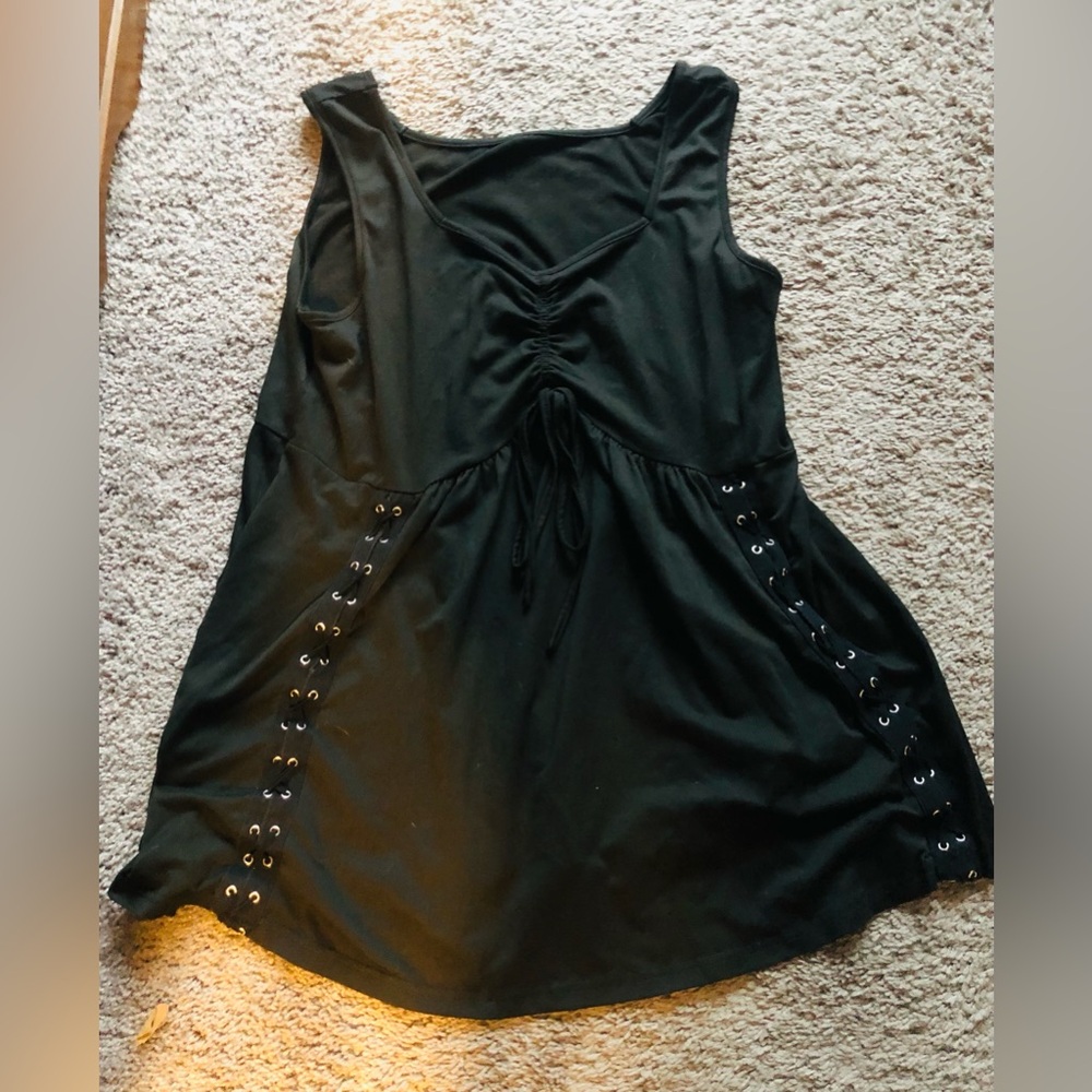 Sleeveless Black Tank Top with Lace-Up Side Details